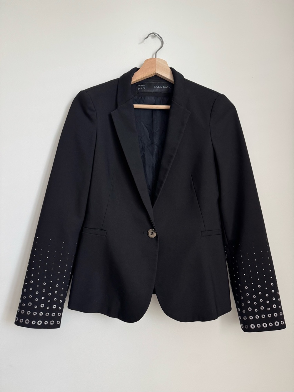 Zara Black Blazer with Eyelet Sleeve Detail